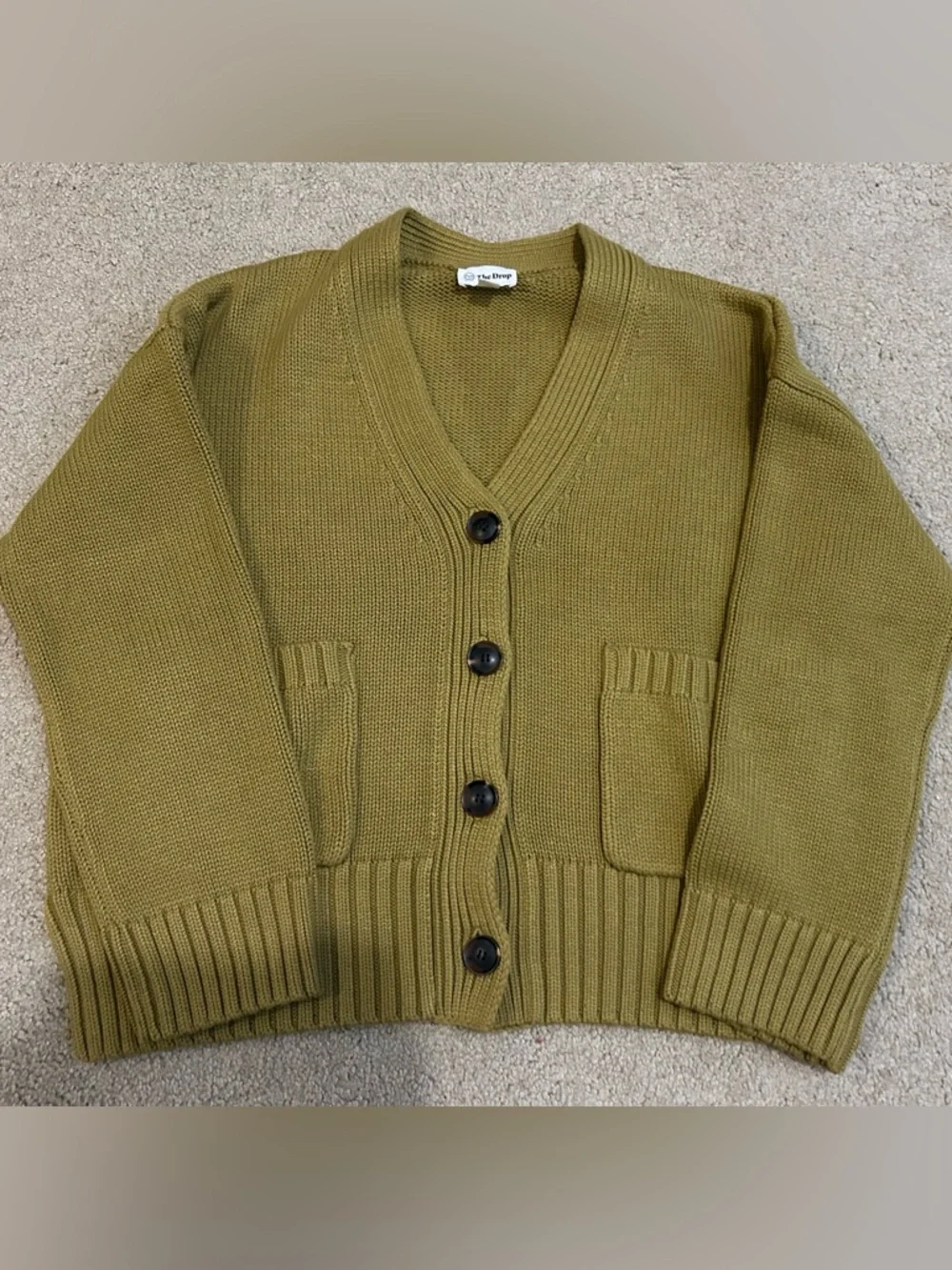 The Drop Brigitte cardigan olive green cotton sweater size Small S - Picture 4 of 10